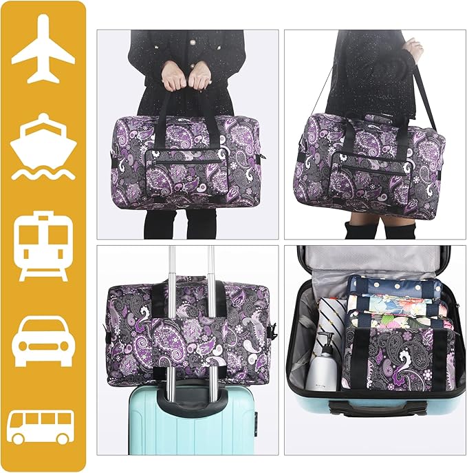 F.FETIVIN Weekender Bag Carry On Travel Duffle Medium Overnight Bag for Women(Purple Paisley) - Image 6