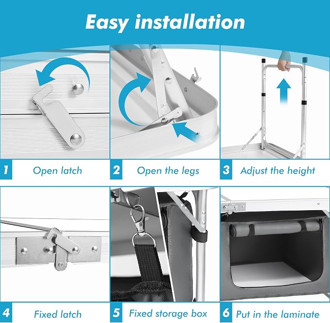 Camp Field Camping Folding Aluminum Table with Adjustable Legs for Outdoor Travel Beach, Backyards, BBQ, Party and Picnic Foldable Table - Image 3