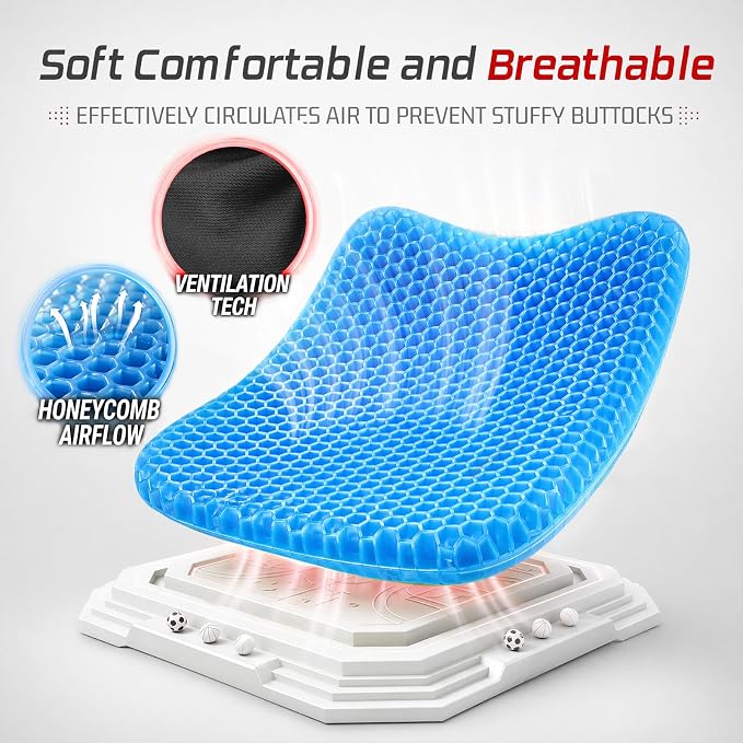 Cooling Gel Seat Cushion for Long Sitting, Double Thick Breathable Design | Non-slip Base and Washable Zip Cover, Carry Bag, Portable Seat Pad for Car, Wheelchair, Stadium Seats, Travel & Outdoor Use - Image 4