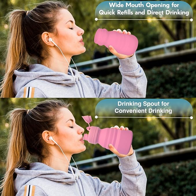 Collapsible Water Bottles 17oz, BPA-Free Silicone, Leak-Proof Foldable Reusable Bottle - Perfect for Travel Sports Gym Hiking Camping Cycling for men and women - Image 7