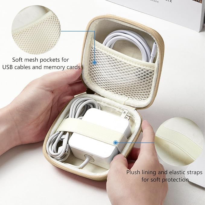 Portable Charger Case, Tech Pouch Travel Organizer, M, Light Khaki | Hard Shell Electronic Storage for MacBook Power Adapter, Charging Cords, USB Drives, Power Bank Laptop Accessories - Image 5