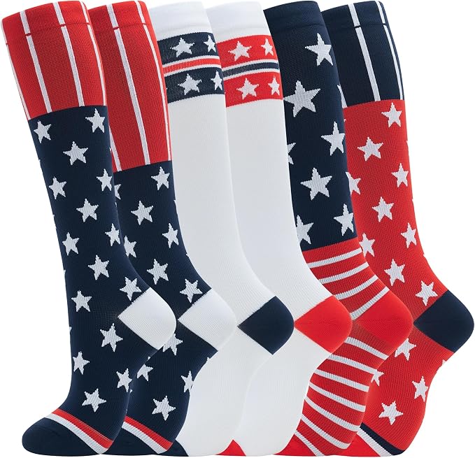 fenglaoda 6 Pairs Compression Socks for Women & Men Knee High Cute Circulation Socks for Nurse Pregnant Travel Athletic by fenglaoda