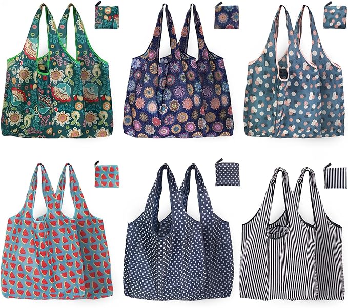 Reusable Grocery Bags, 12 Pack 50Lbs Foldable Fashion Washable Shopping Bags, Large Boho Tote Bags For Groceries, Bulk Market Cloth Storage Bags, Utility Aesthetic Personalized Gifts For Women by NewOpportunityInLivingKindly