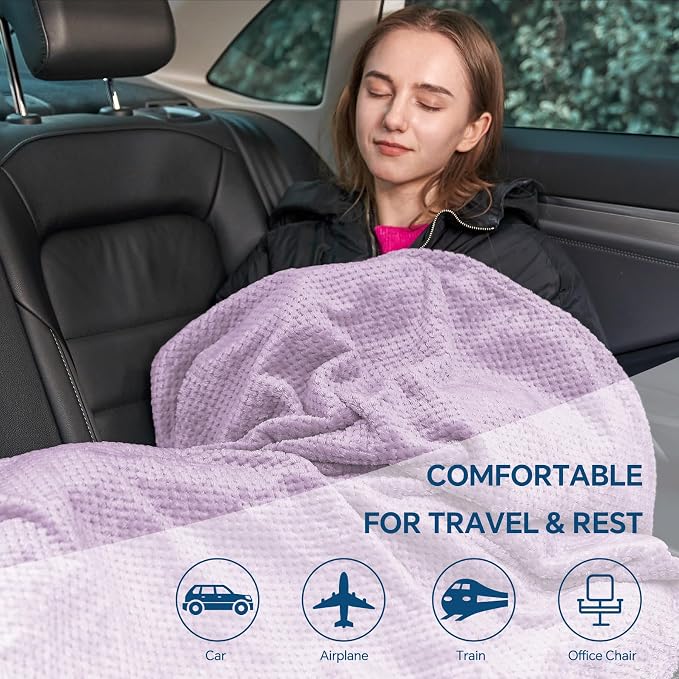 BEDELITE Travel Blanket with Bag, Jacquard Fleece Blanket 65"x40", Lavender | Ultra-soft Airplane Blanket, Luggage Sleeve & Backpack Clip, Travel Essentials for Women, Foldable as Pillow for Long Flight - Image 7