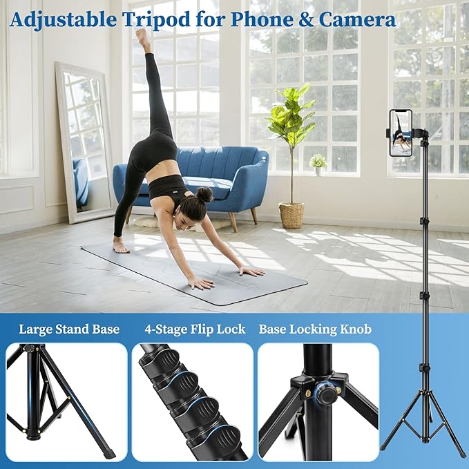Phone Tripod Stand, 70" Selfie Stick Cell Phone Tripod with Remote | Phone Holder/Carry Bag, Aluminum Alloy Selfie Stick Tripods, Compatible with iPhone Samsung GoPro Smartphone - Image 4
