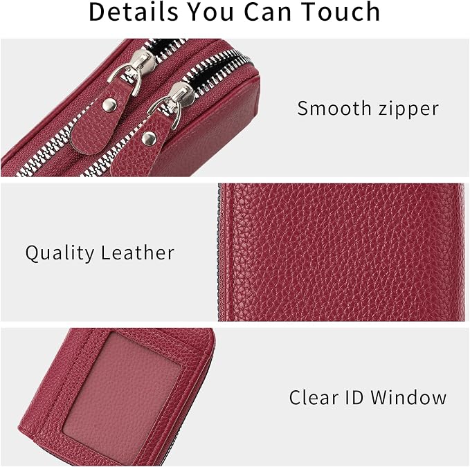 RNIEGA Credit Card Holder Wallet RFID Blocking Leather Small Wallet for Women Double Zipper Wallet with ID Window - Image 4