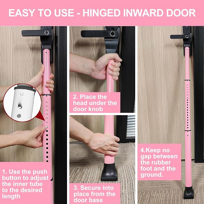 AceMining 1 Pack Door Security Bar, Patio Door Lock, 20-50 in, Pink | Sliding Glass Door Security Bar for Patio Door, Window Security and Door Stopper Protection - Image 8