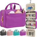 Travel Toiletry Bag for Women, Hanging Makeup Organizer Clear Pockets | Large Hanging Travel Organizer with Compartments, Front Pocket, Fits Full-Size Skincare, Makeup & Toiletries(Purple, Medium) by Unknown