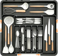 Silverware Organizer Expandable Kitchen Utensil Drawer Organizer Large BPA Free Adjustable Cutlery Silverware Tray for Spoons Forks Knives Storage Divider for Kitchen Flatware 6-9 Slots Black by Spaclear