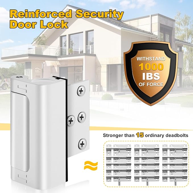 Home Security Door Lock, Door Reinforcement Lock for Kids Safety, White | Withstands 1000 lbs of Impact, Door Lock for Front Door, Defender Door Locks Latch, Inside Door Lock, For Door Security - Image 2
