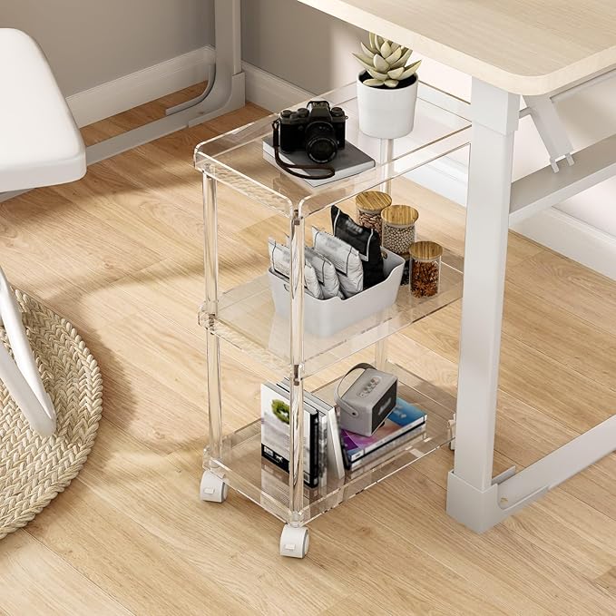 Aquiver Acrylic Slim Storage Cart - 3 Tier Utility Rolling Cart - for Kitchen, Bathroom, Living Room, Laundry, Narrow Places - 15.6'' L x 8.7'' W x 23.6'' H - Image 5