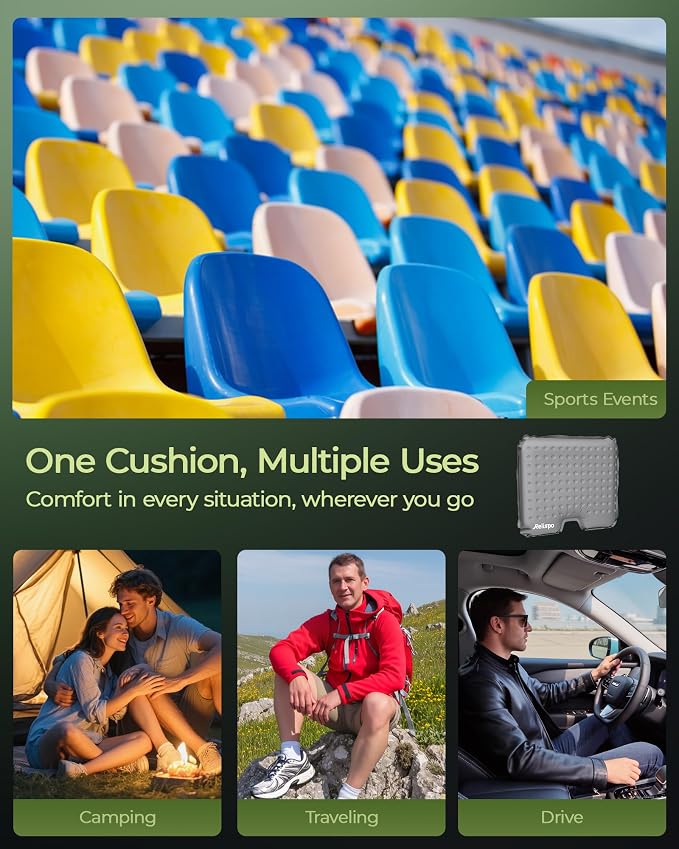 Inflatable Stadium Seat Cushion for Airplane, 2.5" Thicker Foam | Ergonomic Pressure Relief Bleacher Cushion, High-Density Foam, Portable Travel Seat Cushion for Flights Camping Stadium Use - Image 7