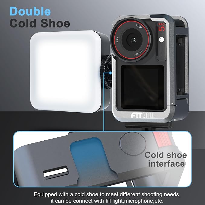 FiTSTILL Metal Protective Case for DJI Osmo Action 5 Pro/Action 4/Action 3,Protective Anti-Scratch Hard Shell Case Housing with Lens Cover,1/4" Thread & Cold Shoe for Video Light Microphone - Image 5