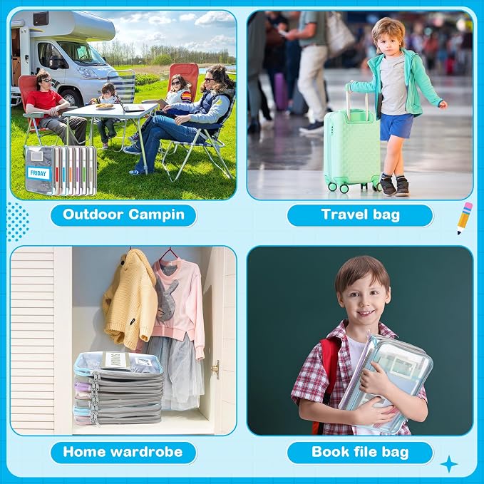 Honoson Packing Cubes for Travel Kids Days of Week Packing Cubes with Labels Clear Zippered Storage Bag for Kids Travel summer camp essentials - Image 7