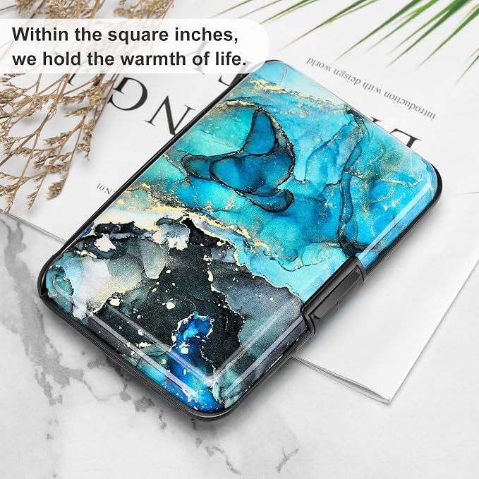 RFID Blocking Credit Card Protector Aluminum ID Case Hard Shell Business Card Holders Metal Wallet for Men or Women (Graygreen Marble) - Image 6