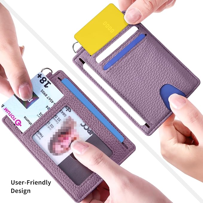 Mayski Slim Wallet, Credit Card Holder for Women, Minimalist Front Pocket RFID Blocking Card Cases, Small Wallet Women Men(Litchi Lavender) - Image 3