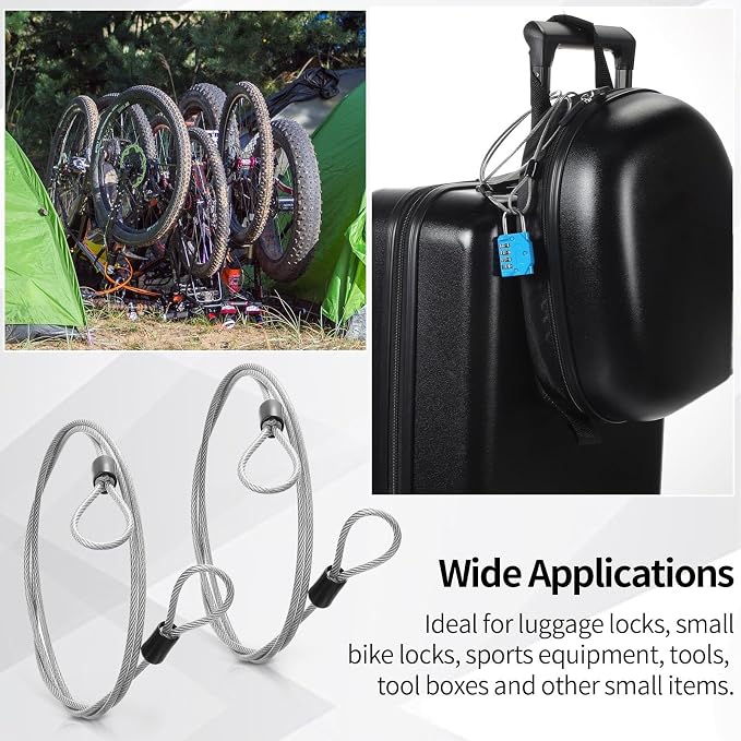 12 Pack Security Cable Luggage Lock with Loops 4ft 3mm Braided Steel Coated Bike Cable Wire Double Loop Anti Theft Safety for U Lock, Padlock and Disc - Image 7