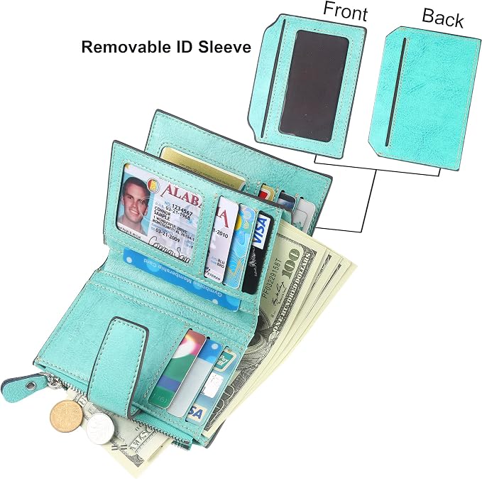 Small Compact Women Wallet RFID Blocking Genuine Leather Bifold Purse with ID Windows - Image 2