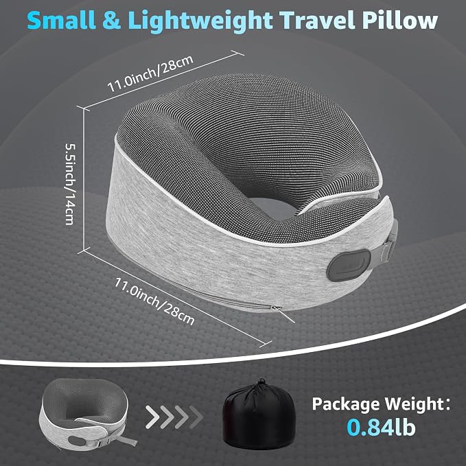 Memory Foam Travel Neck Pillow | Ergonomic 360 Degree Head Support for Airplane, Car and Office Sleeping, with Breathable Cotton Cover and Carry Bag, Gray-1 - Image 8