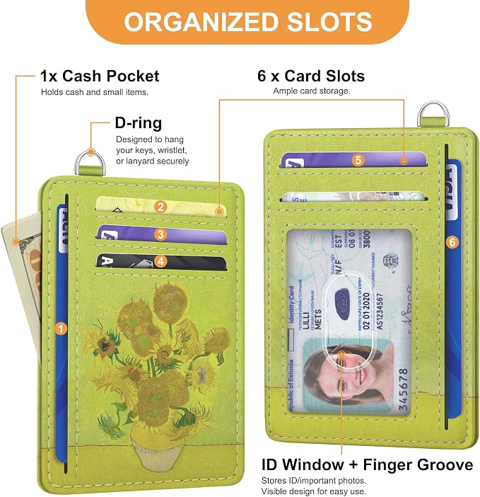 SEAVILIA Small Credit Card Holder for Women, Slim RFID Blocking Wallet | Cute Mini ID Card Case, Thin Minimalist Pocket Wallet, Gift for Girls, Sunflower - Image 4