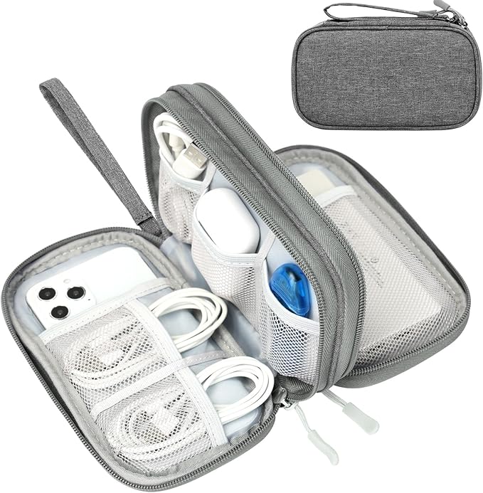 FYY Electronic Organizer, Travel Tech Pouch Bag, Cable Organizer Dark Grey | Wrist Strap, Waterproof, Double Layers Portable Electronics Travel Carrying Case for Cord, Charger, Daily Business Trips Use by FYY