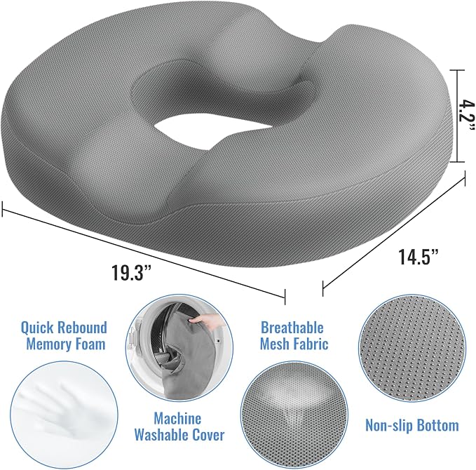 CloudBliss Donut Pillow Stadium Seat Cushion for Tailbone Pain Relief and Hemorrhoids, Memory Foam Seat Chair Cushion, Portable Seat Cushions for Bleachers, Car, Home & Office - Image 2