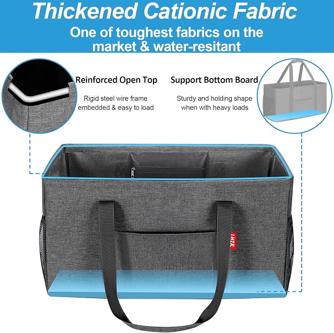 LHZK 2 Pack Extra Large Utility Tote Bag with Metal Wire Frame and the Sides Rinforced, Extra Large Tote Bag with Handle for Pool Beach Laundry Storage (Grey) - Image 5