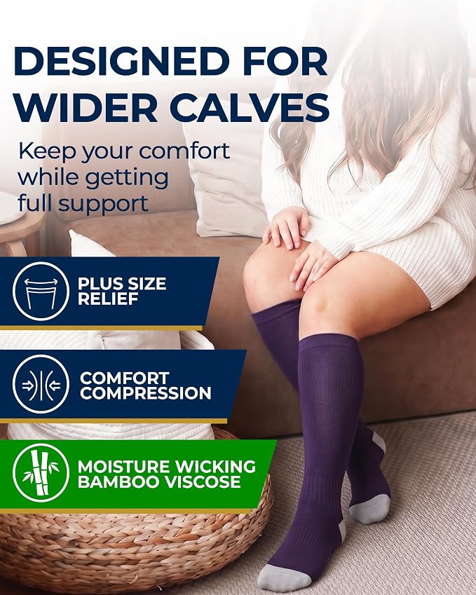 Pembrook 3 Pairs Plus Size Compression Socks Wide Calf - Bamboo Viscose Compression Socks for Women Wide Calf - Image 2