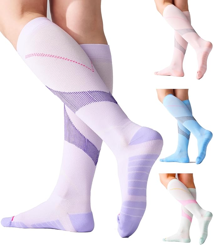 4 Pairs Compression Socks For Women and Men 20-30mmHg Graduated Compression Circulation Support Socks For Travel by Mosithings