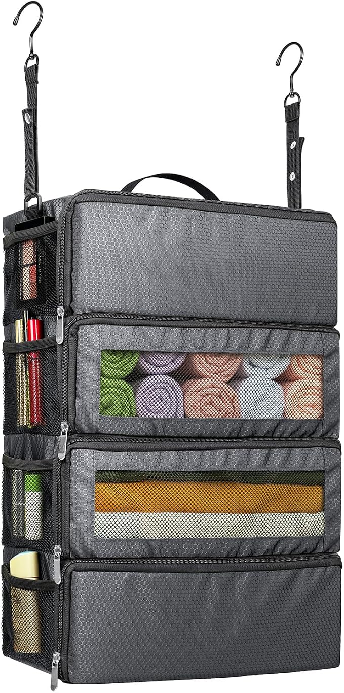 Suitcase Organizer - Travel Luggage Hanging Shelves Packing Cube Closet/Collapsible Portable Travel Organizer for Carry-on, Medium, Dark Grey by Vokelater