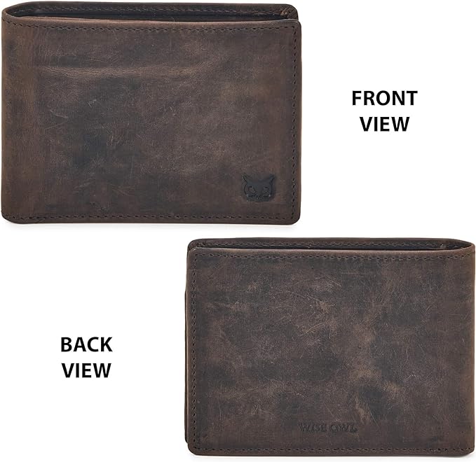 Real Leather Mens Bifold Wallet RFID Blocking Slim Minimalist Front Pocket - Thin & Stylish with ID Window in Gift Box (Crazy Horse, Coffee) - Image 4