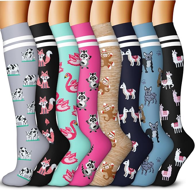 QUXIANG Copper Compression Socks for Women & Men Circulation (8 Pairs) - Best for Running Athletic Cycling - 15-20 mmHg by QUXIANG
