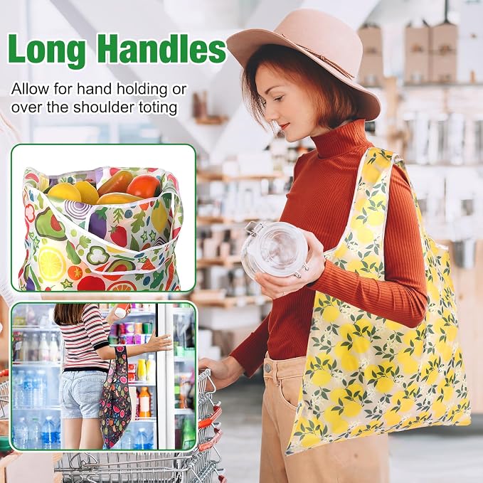 Eccliy 24 Pieces Reusable Grocery Bags Polyester Shopping Bags for Groceries Multi Colors Reusable Foldable Shopping Tote (Fruits Style) - Image 5