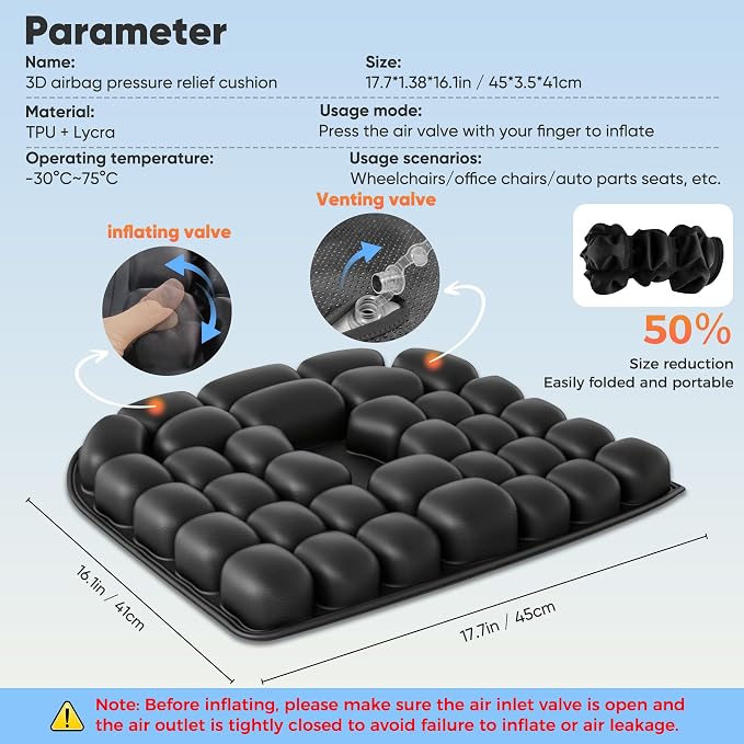 Upgrade Travel Cushion with No External Air Pump, Airplane Seat Cushion for Long Flights, Portable Wheelchair Cushions, Adjustable Air Cushion with Non-Skid Bottom Relief Discomfort in Coccyx - Image 6