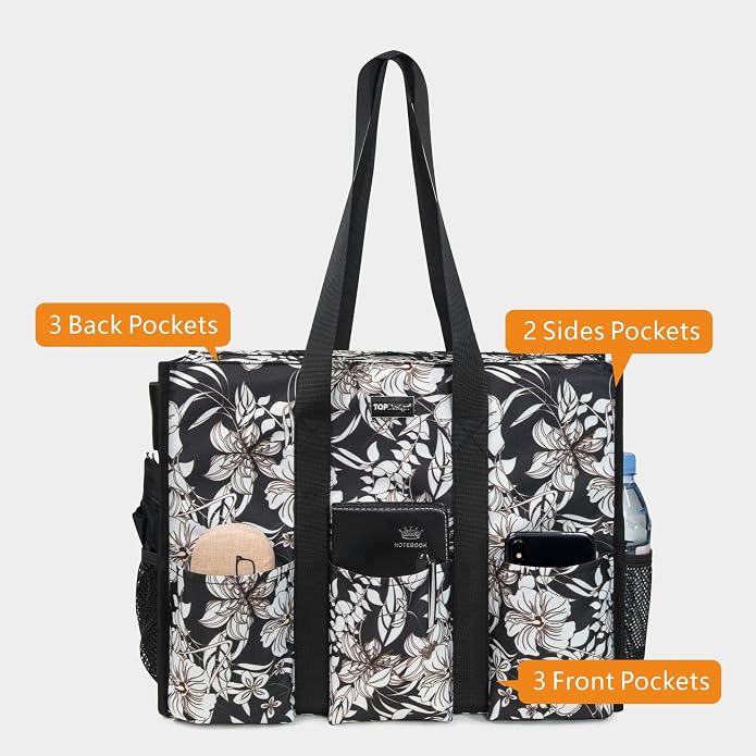 TOPDesign Utility Water Resistant Tote Bag with 13 Pockets, Top Zipper Closure & Thick Bottom Support, for Working Women - Image 3