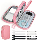 Travel Electronics Organizer Double Layer Tech Pouch Pink | Water-resistant Oxford fabric with 8 compartments for 3ft+ cords, chargers and phones. Includes 8 cable ties. by Woyinger