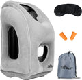 Inflatable Travel Pillow - Airplane Pillow for Neck Support on Long Flights, Buses, Cars, Office & Trains - Comes with Eye Mask, Earplugs & Portable Drawstring Bag - Grey by Skyrest