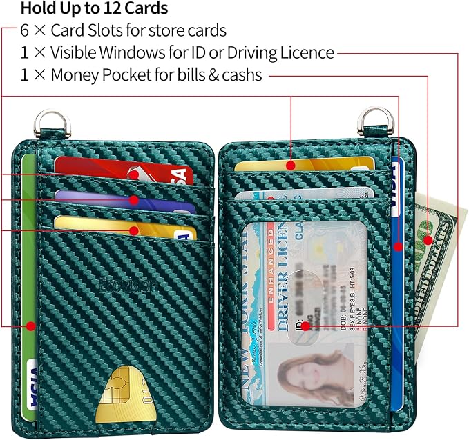 Slim Minimalist Front Pocket Wallet, RFID Blocking Credit Card Holder Wallet with Detachable D-Shackle for Men Women - Image 6