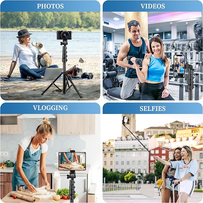 Phone Tripod Stand, 70" Selfie Stick Cell Phone Tripod with Remote | Phone Holder/Carry Bag, Aluminum Alloy Selfie Stick Tripods, Compatible with iPhone Samsung GoPro Smartphone - Image 2