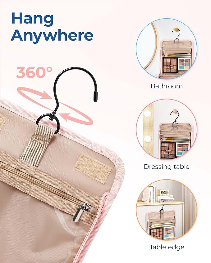 BAGSMART Travel Toiletry Bag, Large Capacity Cosmetic Bags for Women with Hanging Hook, Water-resistant for Toiletries Accessories Brushes Sponge, With Handle - Image 6