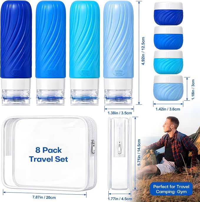 Travel Bottles for Toiletries 8 Pack: TSA Approved 3oz Leak Proof Containers - Silicone Squeezable Bottles for Shampoo Lotion - Travel Essentials for Women Men with Clear Bag - Image 6