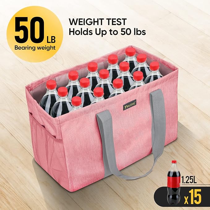 BALEINE Soft 9 Gallon Extra Large Utility Tote, Foldable Reusable Storage Bag (Peach Pink) - Image 5