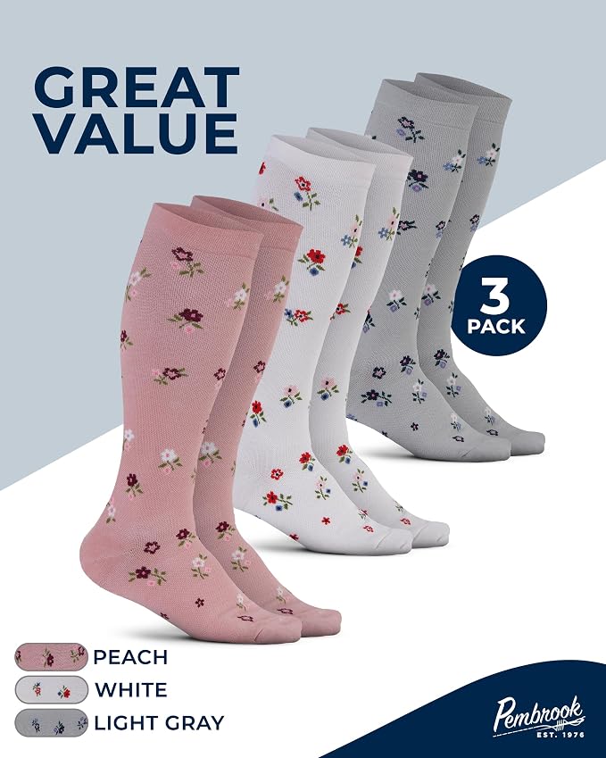 Pembrook® Light Compression Socks for Women - 3 Pairs | 8-15 mmHg Cotton Compression Socks for Pregnancy, Knee High Comfort - Image 6