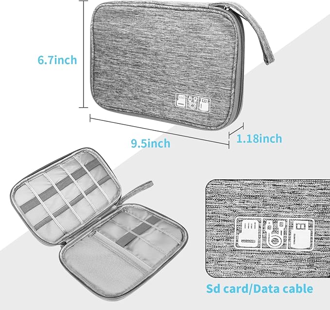 Lcsmaokin Electronics Organizer Travel Case,Electronic Accessories Storage Bag,Portable Waterproof Cable Organizer Bag,Travel Cord Organizer Bag for Small Charging Cord Storage,Cables,SD Card (Grey) - Image 5