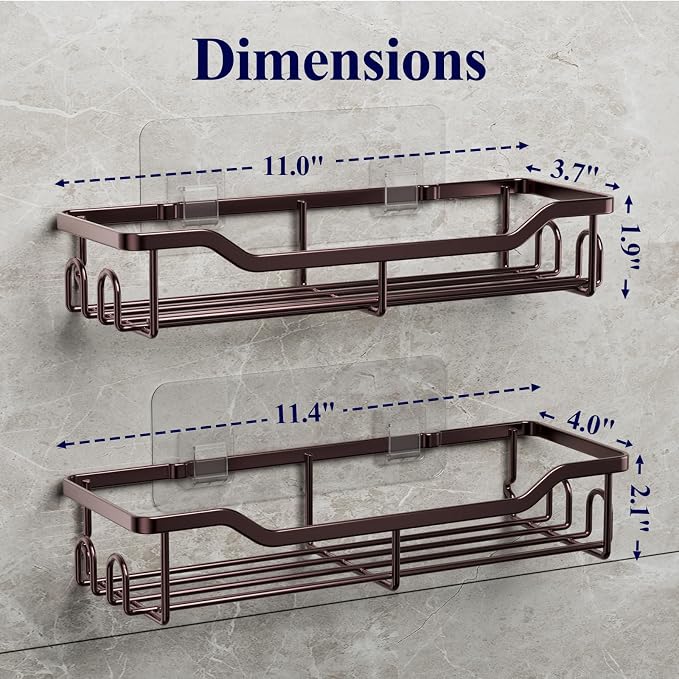 Kitsure Shower Caddy, Adhesive Shower Organizer, Large, Brown | Stainless Steel Shelf for Inside Shower, No Drill Bathroom Organizers and Storage, Home Decor Accessories - Image 2
