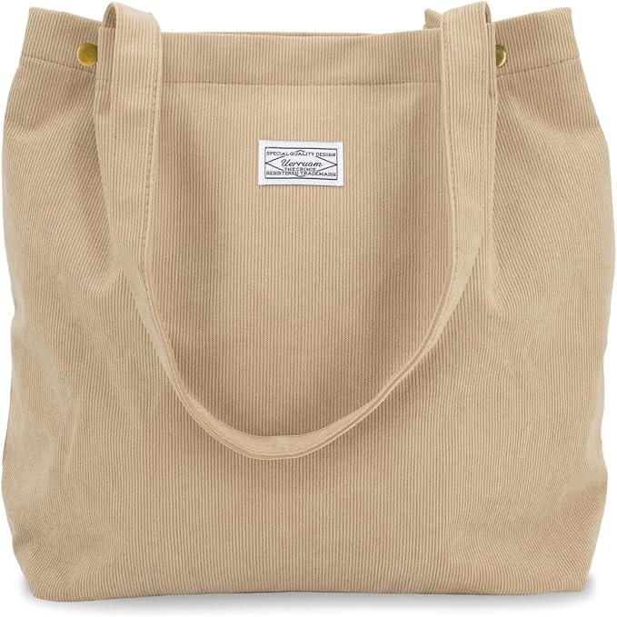 UERRUAM Corduroy Tote Bag for Women with Inner Pockets, Cute Go-to Bag | Slouchy Shoulder Bag for Everyday, Work, Books, Beach & Grocery Shopping, Lightweight Washable Foldable, Cloth Purse by UERRUAM