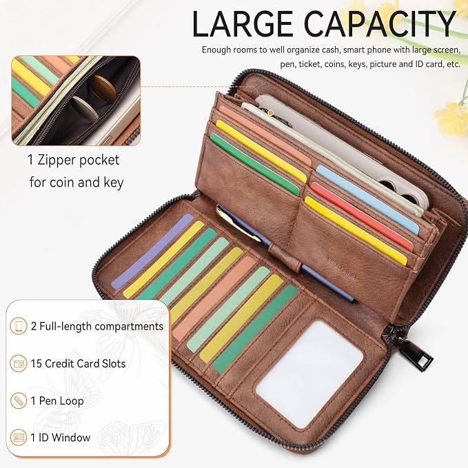 BELTANA Womens Wallet RFID Wallet Women with Passport Holder Butterfly Vegan Leather Multi Card Slots Wallets Large Capacity Wristlet Travel Purse for Women (Brown) - Image 4