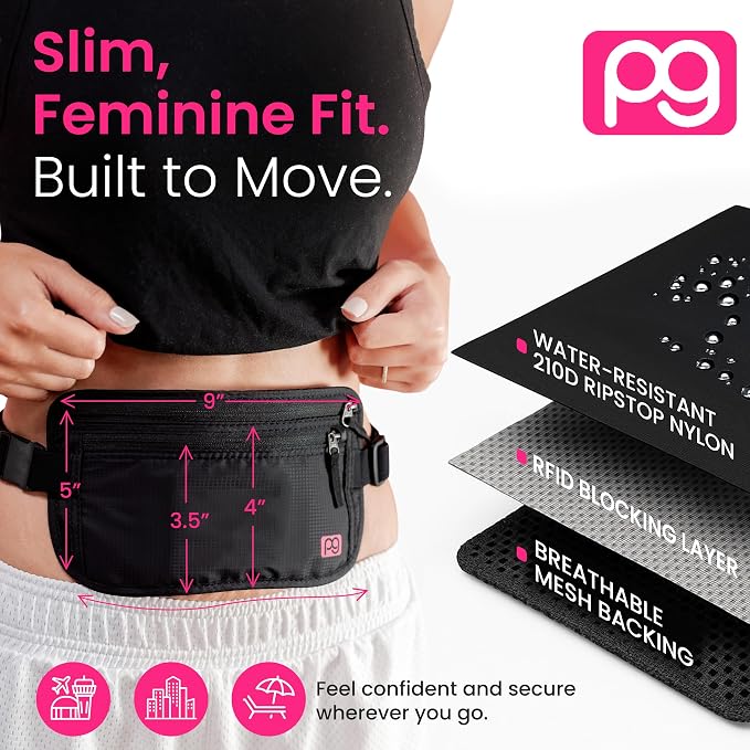 Peak Gear Women’s Money Belt - Hidden Travel Waist Pouch for Women | RFID Blocking, Slim Under-Clothes Passport Holder with PeakCharm Jewelry Pocket + 2 ReturnMe™ Recovery Tags - Image 7