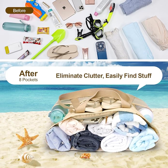 F-color Waterproof Beach Bags for Women - Machine Washable Travel Tote Bag with Zipper Cruise Swim Vacation Essentials - Image 6