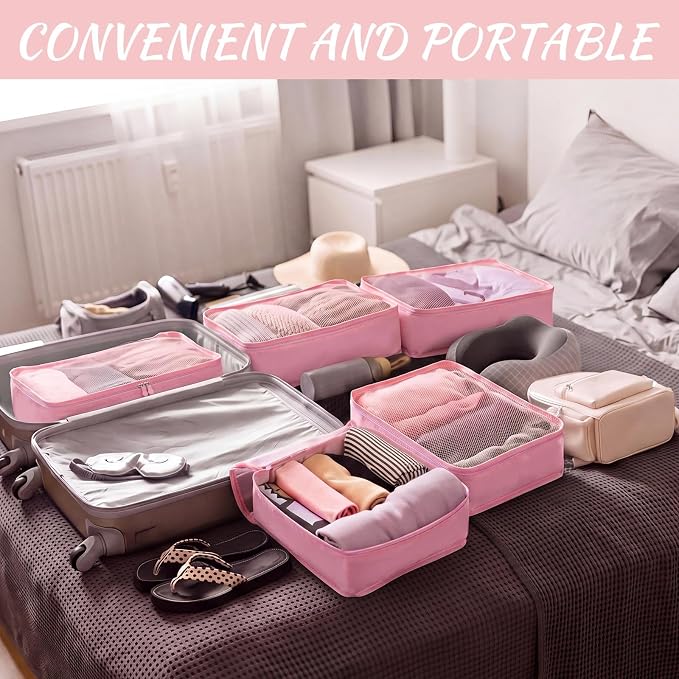 Silkfly 8 Pcs XL Packing Cube for Travel Luggage,Simple,Pink | 17.7 x 13 x 4.7, Same Size, Pink Suitcase Storage Organizer Set, Reusable Mesh Clothes Cube for Hiking Camp Family Accessory - Image 6